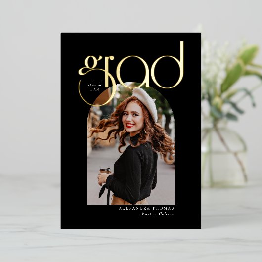 Minimalistisch Arch Modern  Abschluss mit 5 Fotos Folieneinladung (Stehend vorne)