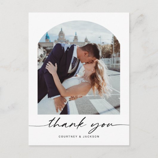 Minimalistisch Arch Wedding Foto Vielen Dank Postc Postkarte (Vorderseite)