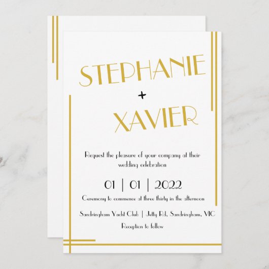 Minimalistisch Art Deco Gold Hochzeit Einladung (Vorne/Hinten)