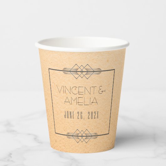 Minimalistisch Art Deco Peach Custom Wedding Pappbecher (Vorderseite)