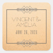 Minimalistisch Art Deco Peach Custom Wedding Quadratischer Aufkleber (Vorderseite)