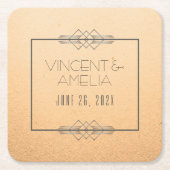 Minimalistisch Art Deco Peach Custom Wedding Rechteckiger Pappuntersetzer (Vorderseite)