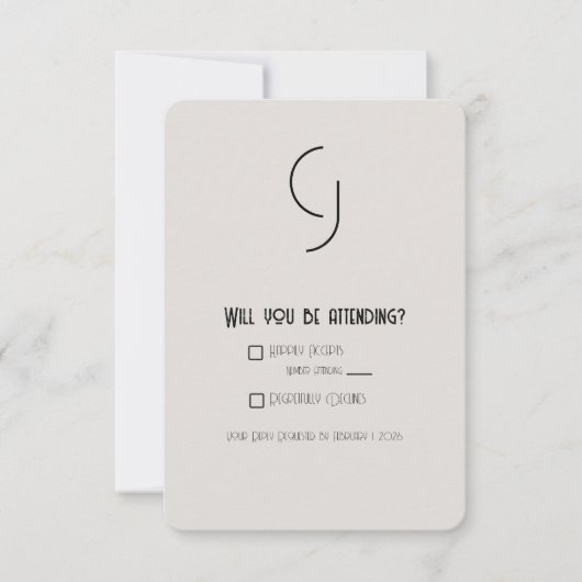 Minimalistisch Art Deco Wedding RSVP Card (Vorderseite)
