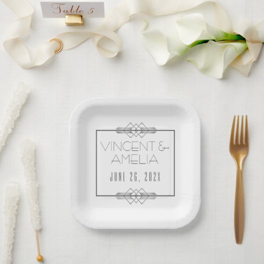 Minimalistisch Art Deco White Custom Wedding Pappteller (Hochzeit)