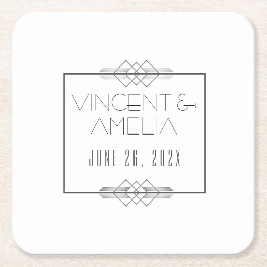 Minimalistisch Art Deco White Custom Wedding Rechteckiger Pappuntersetzer (Vorderseite)