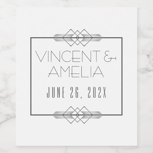 Minimalistisch Art Deco White Custom Wedding Weinetikett (Einzelnes Label)