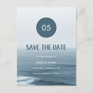 Minimalistisch Art Waves Beach Hochzeit Save the D Ankündigungspostkarte