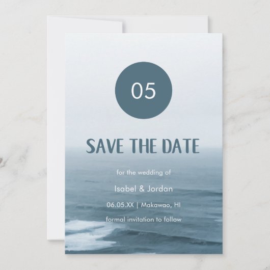 Minimalistisch Art Waves Beach Hochzeit Save the D Date (Vorderseite)