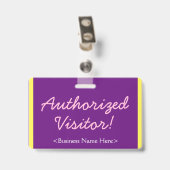 Minimalistisch "Autorisierter Besucher!" Abzeichen Ausweis (Rückseite mit Clip)