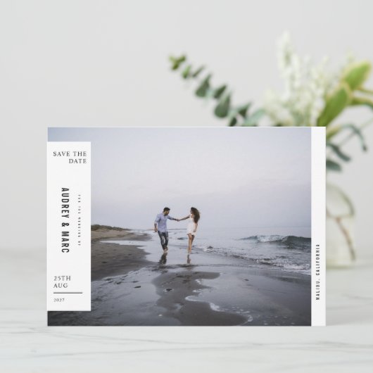 Minimalistisch Avant Garde Foto Wedding Save The Date (Stehend Vorderseite)