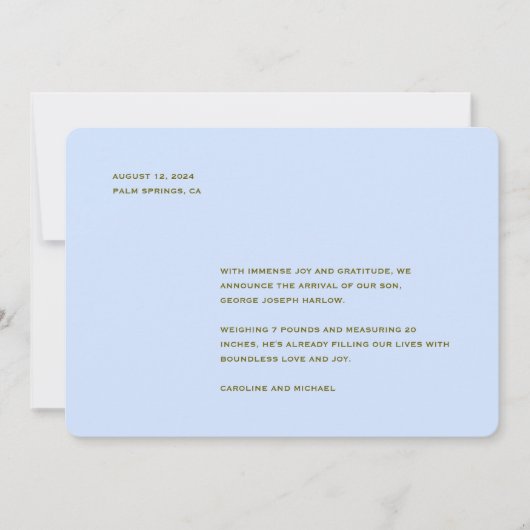Minimalistisch Baby Blue Boy Birth Ankündigung (Vorderseite)