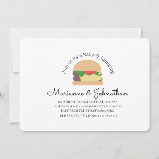 Minimalistisch Baby Dusche GRILLEN Baby Q Backyard Einladung (Vorderseite)