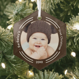 Minimalistisch Baby Foto Brown Erstes Weihnachtsfe Ornament Aus Glas