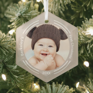Minimalistisch Baby Foto Erste Weihnachten Ornament Aus Glas