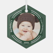 Minimalistisch Baby Foto Green Erste Weihnachtsfei Ornament Aus Glas (Vorderseite)