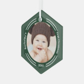Minimalistisch Baby Foto Green Erste Weihnachtsfei Ornament Aus Glas (Vorderseite Links)