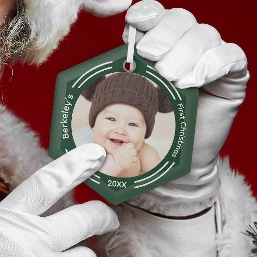 Minimalistisch Baby Foto Green Erste Weihnachtsfei Ornament Aus Glas
