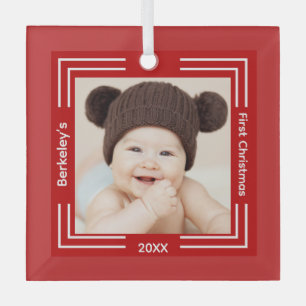 Minimalistisch Baby Foto Red 1. Weihnachten Ornament Aus Glas