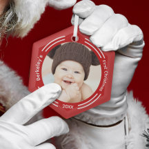 Minimalistisch Baby Foto Red First Christmas