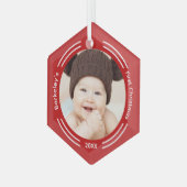 Minimalistisch Baby Foto Red First Christmas Ornament Aus Glas (Vorderseite Links)