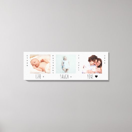 Minimalistisch Baby Foto Trio Birth Keepake Leinwanddruck (Vorderseite)