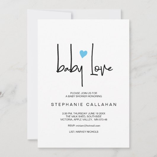 Minimalistisch Baby Liebe Dusche Einladung blaues (Vorderseite)