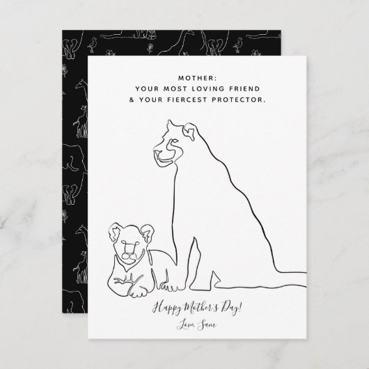 Minimalistisch Baby Lion Line Art Mother Day Card (Vorne/Hinten)