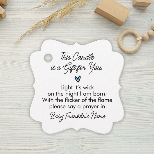 Minimalistisch Baby Shower Baby Boy Candle Geschenkanhänger