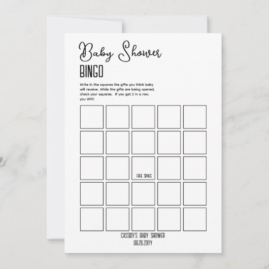 Minimalistisch Baby Shower Bingo Einladung (Vorderseite)