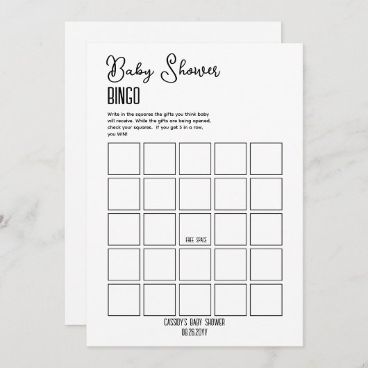 Minimalistisch Baby Shower Bingo Einladung (Vorne/Hinten)
