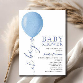 Minimalistisch Baby Shower Oh Boy Blue Balloon Einladung
