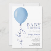 Minimalistisch Baby Shower Oh Boy Blue Balloon Einladung (Vorderseite)