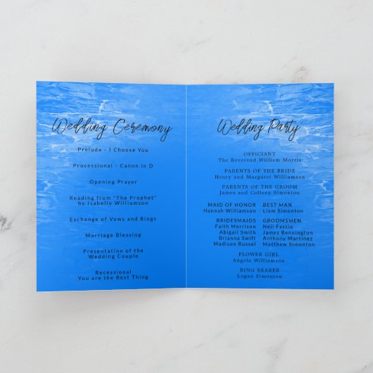 Minimalistisch Beach Azsure Blue Wedlet Booklet Programm (Innenseite)