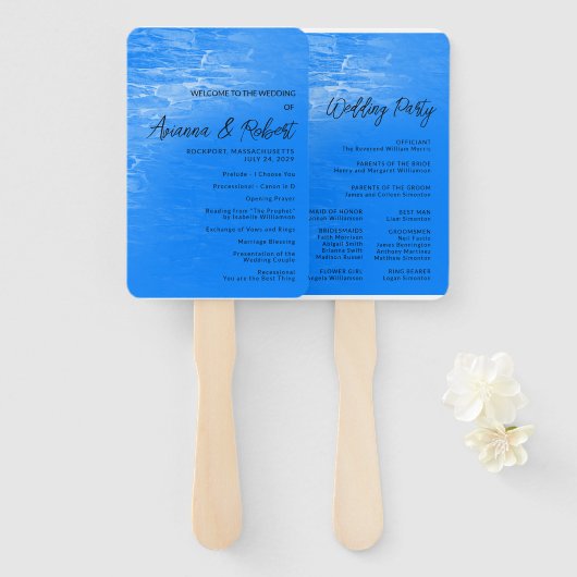 Minimalistisch Beach Azure Blue Wedding Program Fächer (Vorne und Hinten)