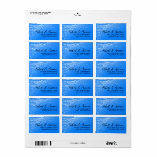 Minimalistisch Beach Azure Blue Wedding Rücksendea Adressaufkleber (Vorne)