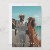 Minimalistisch Beach Foto Doppelseitige Hochzeit Save The Date (Vorderseite)