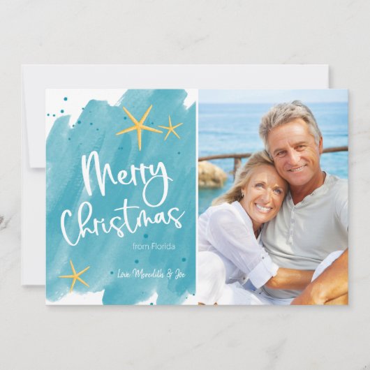 Minimalistisch Beach Watercolor Frohe Weihnachtska (Vorderseite)