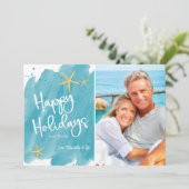 Minimalistisch Beach Watercolor Happy Holidays Car (Stehend Vorderseite)