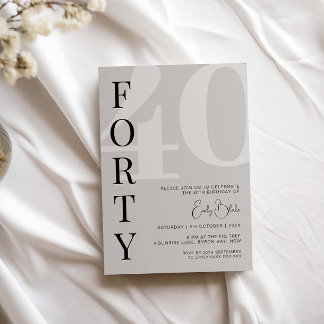 Minimalistisch Beige 40. Geburtstag Party Einladung