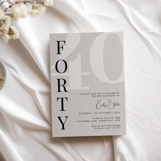 Minimalistisch Beige 40. Geburtstag Party Einladung