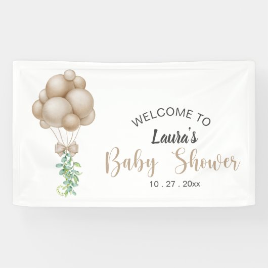 Minimalistisch Beige Balloons Boho Babydusche Banner (Horizontal)