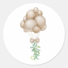Minimalistisch Beige Balloons Boho Babydusche Runder Aufkleber