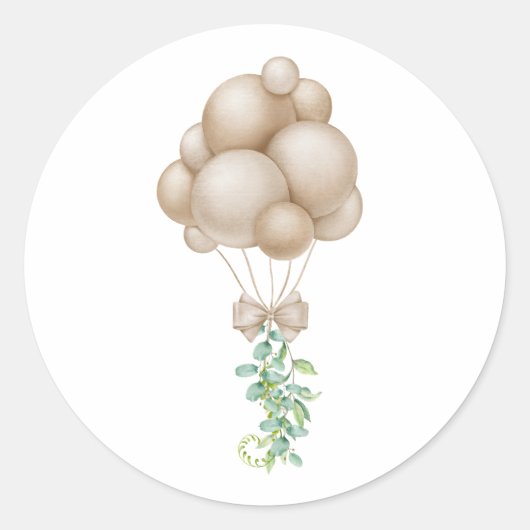 Minimalistisch Beige Balloons Boho Babydusche Runder Aufkleber (Vorderseite)