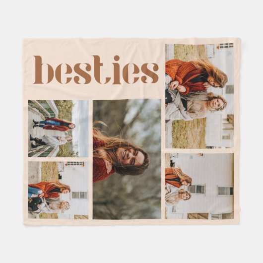 Minimalistisch Beige Custom 5 Foto Besties Fleecedecke (Vorderseite (Horizontal))