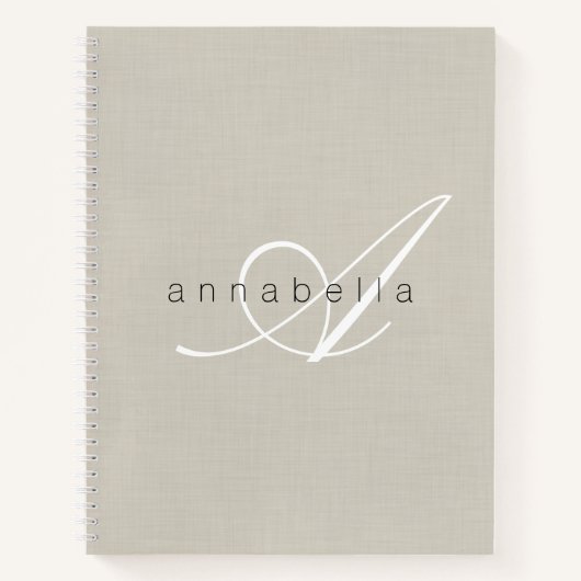 Minimalistisch Beige Linen Monogram Script Notizblock (Vorderseite)