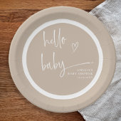 Minimalistisch Beige Modern Hello Baby Dusche Pappteller