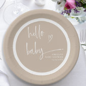 Minimalistisch Beige Modern Hello Baby Dusche Pappteller