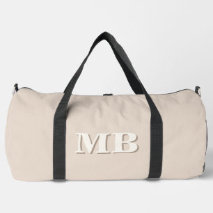 Minimalistisch Beige Modern Initial Monogram Duffle Bag