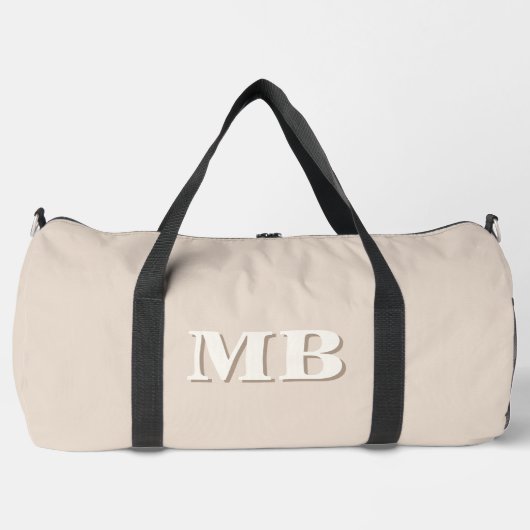 Minimalistisch Beige Modern Initial Monogram Duffle Bag (Vorderseite)