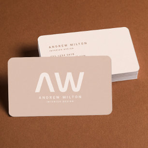Minimalistisch Beige Monogram Beruflich Busin Visitenkarte